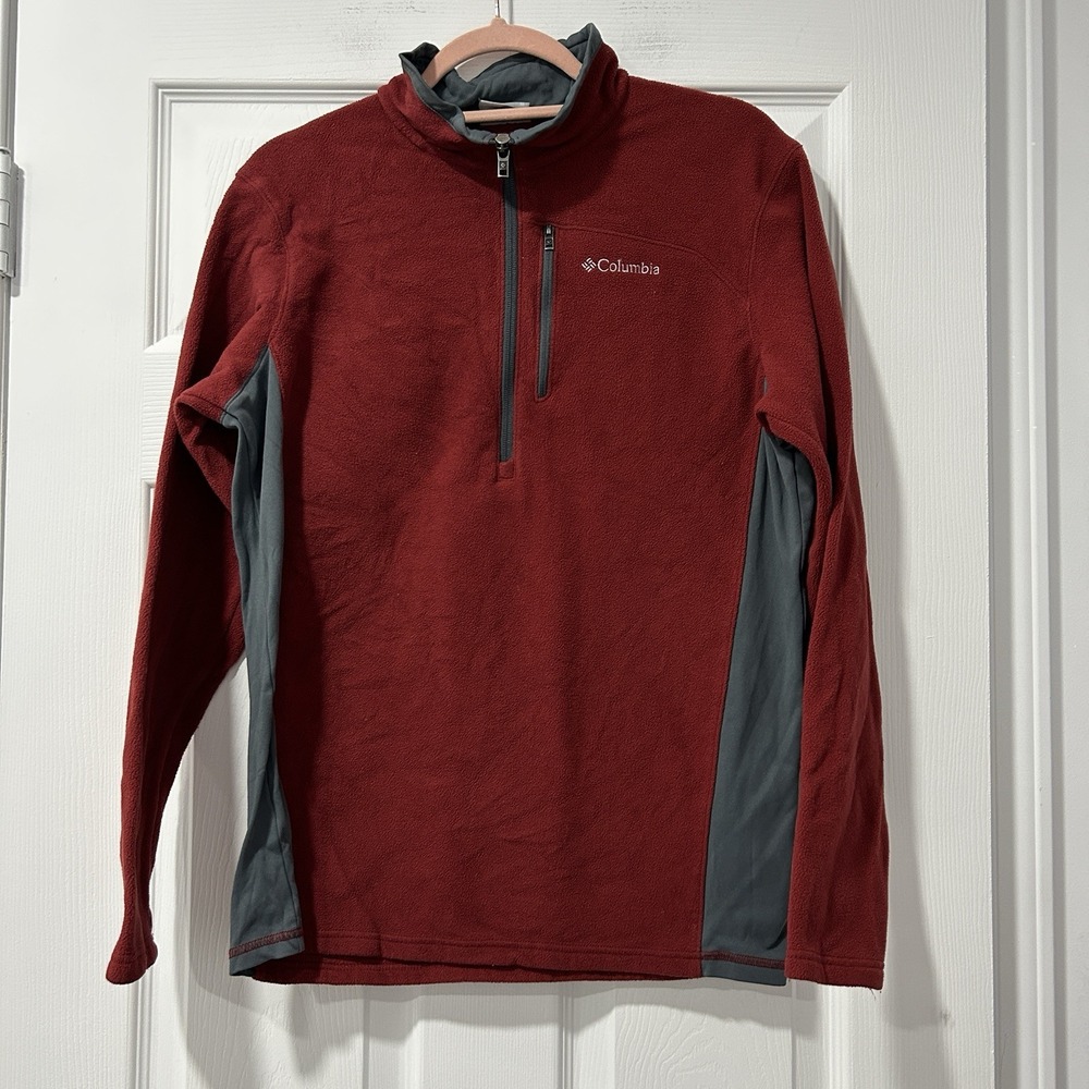 Columbia Men's Medium Fleece Pullover 1/4 Zip Burgundy Gray